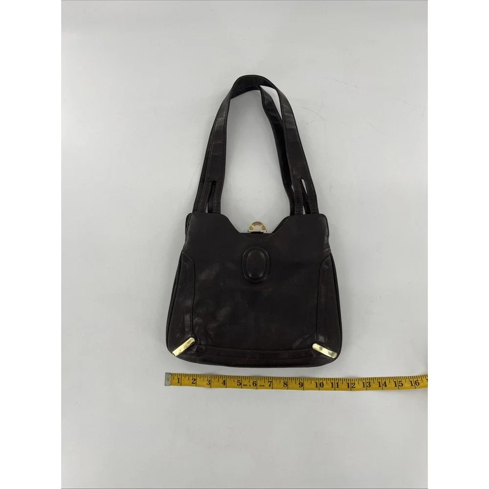 Vintage Mid Century Modern Lou Taylor Leather Satchel Shoulder Brown Bag Mirror‎